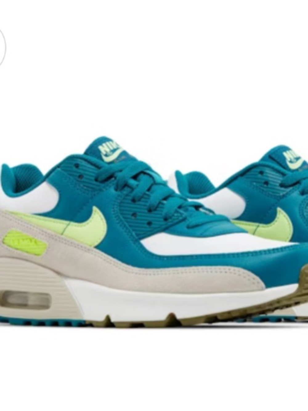 Nike Air Max 90 LTR in White/Bright Spruce/Phantom/Barely Volt Sz 8/6Y EUR 38.5